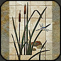 All natural stone mosaic - cattails, dragonfly and rocks.